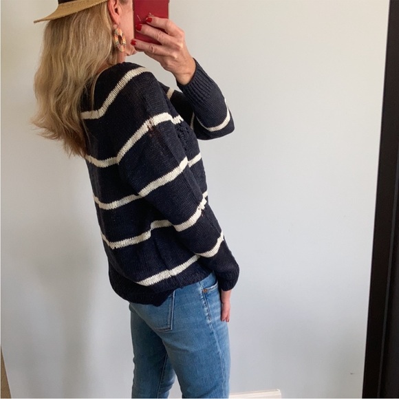 Navy & White Stripe Distressed Sweater - Picture 4 of 8